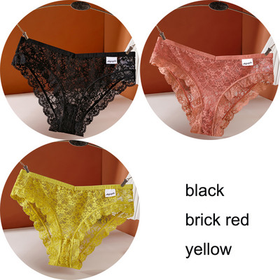 3 vnt / rinkinys apatinis trikotažas Seksualios moteriškos nėriniuotos kelnaitės Apatiniai apatiniai moteriški apatiniai kelnaitės 6 vienspalvės minkštos moteriškos kelnaitės intymios