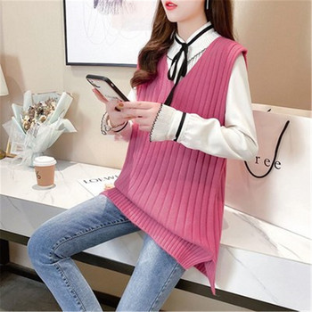 Нова корейска мода Дамска жилетка Дамски плетен пуловер Без ръкави Топове Дамски пуловери Ученически момичета Жилетка Pull Femme 3XL 4XL