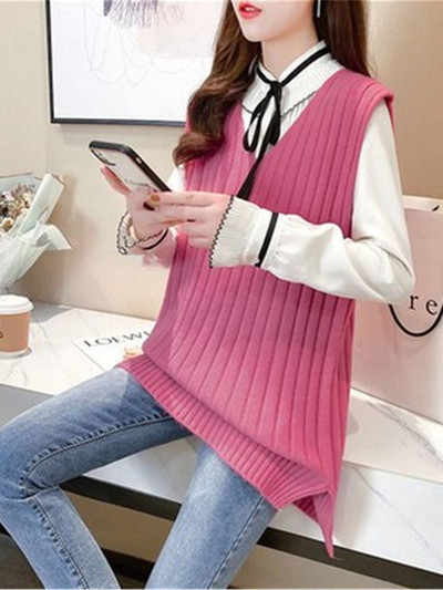 Coreeană Nouă Moda Femei Vestă Femei Pulover tricotat Topuri Fără mâneci Pulovere Femei Şcoală Vestă Pull Femme 3XL 4XL