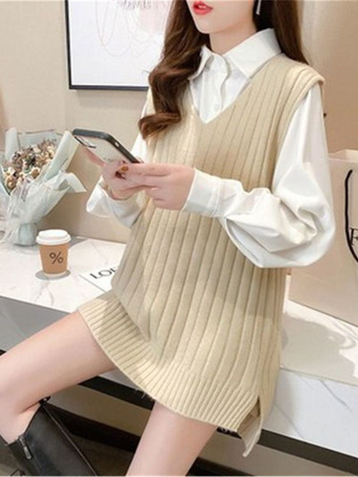 Coreeană Nouă Moda Femei Vestă Femei Pulover tricotat Topuri Fără mâneci Pulovere Femei Şcoală Vestă Pull Femme 3XL 4XL