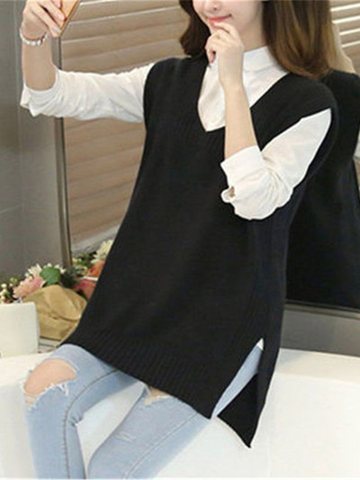 Coreeană Nouă Moda Femei Vestă Femei Pulover tricotat Topuri Fără mâneci Pulovere Femei Şcoală Vestă Pull Femme 3XL 4XL