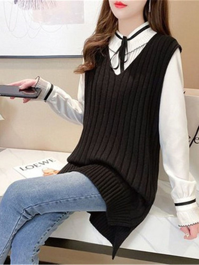 Coreeană Nouă Moda Femei Vestă Femei Pulover tricotat Topuri Fără mâneci Pulovere Femei Şcoală Vestă Pull Femme 3XL 4XL