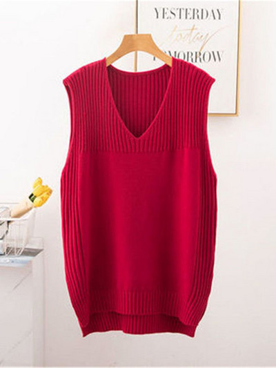 Coreeană Nouă Moda Femei Vestă Femei Pulover tricotat Topuri Fără mâneci Pulovere Femei Şcoală Vestă Pull Femme 3XL 4XL