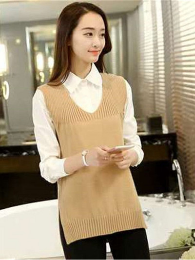 Coreeană Nouă Moda Femei Vestă Femei Pulover tricotat Topuri Fără mâneci Pulovere Femei Şcoală Vestă Pull Femme 3XL 4XL