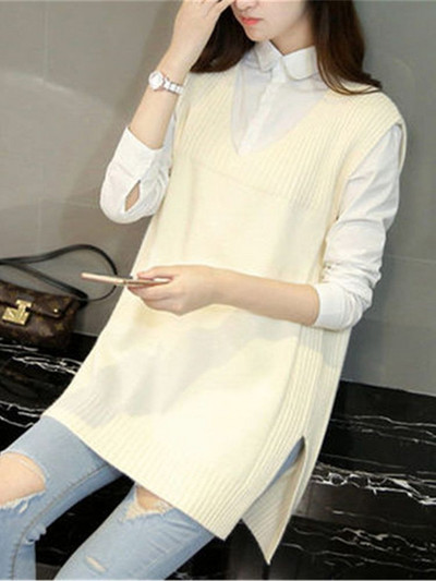 Coreeană Nouă Moda Femei Vestă Femei Pulover tricotat Topuri Fără mâneci Pulovere Femei Şcoală Vestă Pull Femme 3XL 4XL