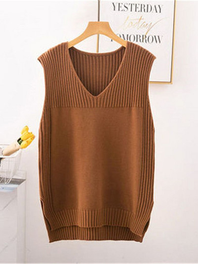 Coreeană Nouă Moda Femei Vestă Femei Pulover tricotat Topuri Fără mâneci Pulovere Femei Şcoală Vestă Pull Femme 3XL 4XL