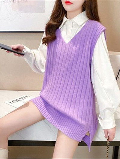 Coreeană Nouă Moda Femei Vestă Femei Pulover tricotat Topuri Fără mâneci Pulovere Femei Şcoală Vestă Pull Femme 3XL 4XL