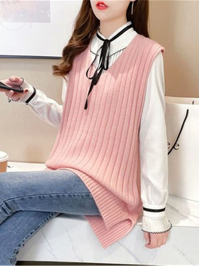 Coreeană Nouă Moda Femei Vestă Femei Pulover tricotat Topuri Fără mâneci Pulovere Femei Şcoală Vestă Pull Femme 3XL 4XL