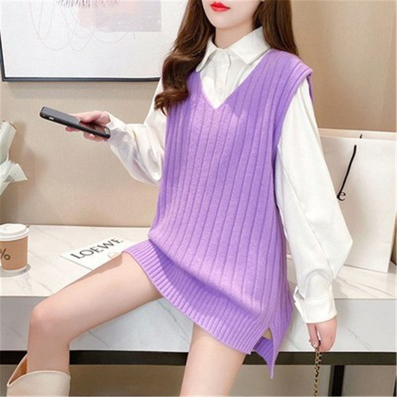 Coreeană Nouă Moda Femei Vestă Femei Pulover tricotat Topuri Fără mâneci Pulovere Femei Şcoală Vestă Pull Femme 3XL 4XL