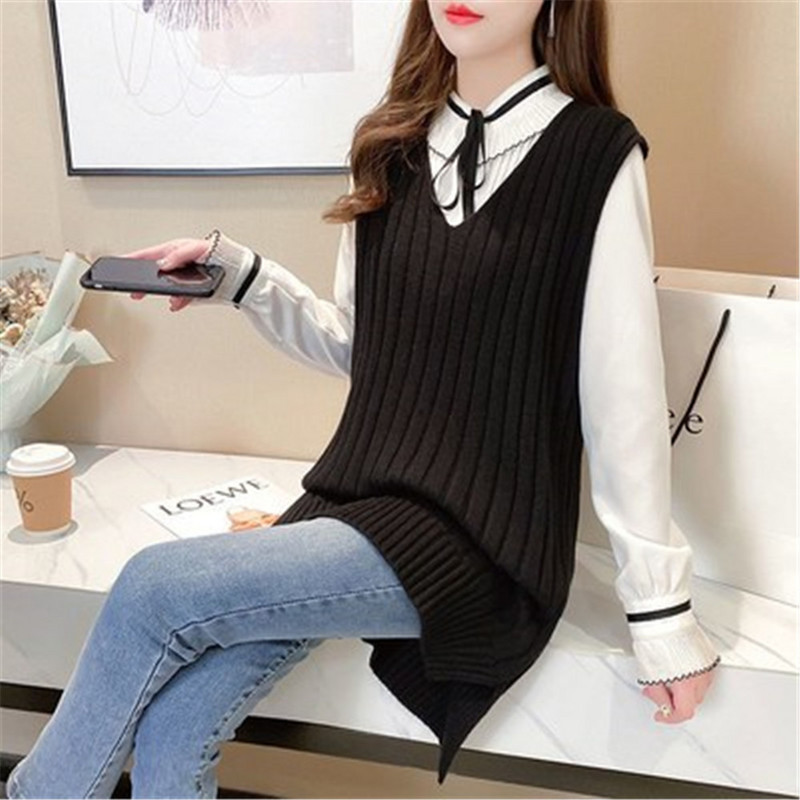Coreeană Nouă Moda Femei Vestă Femei Pulover tricotat Topuri Fără mâneci Pulovere Femei Şcoală Vestă Pull Femme 3XL 4XL