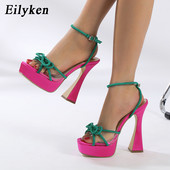 Eilyken 2023, noua platformă, sandale cu platformă în stilul pistei, sandale sexy cu vârf pătrat, cu cataramă la gleznă, cu toc înalt, pantofi de club gros