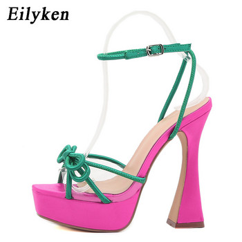 Eilyken 2023 New Runway Style Platform Дамски сандали Секси квадратни пръсти на глезена, катарама, каишка, високи токчета, масивни клубни обувки