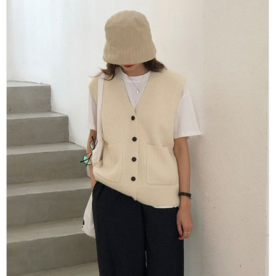 Dámske jednofarebné svetre s výstrihom do V, jednoradové, štýlové, voľné, ležérne, japonský štýl Harajuku, univerzálne, temperamentné, vintage