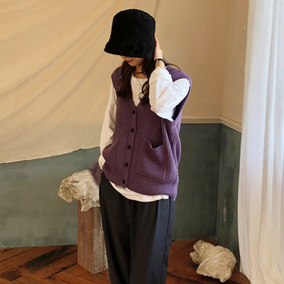 Dámske jednofarebné svetre s výstrihom do V, jednoradové, štýlové, voľné, ležérne, japonský štýl Harajuku, univerzálne, temperamentné, vintage