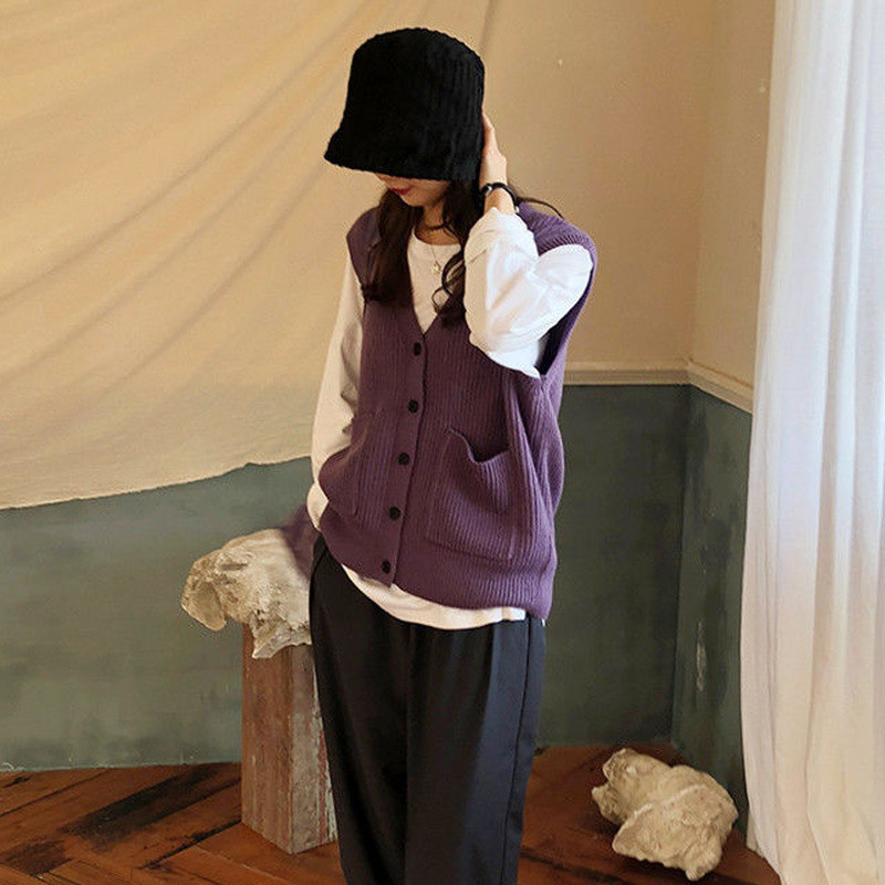 Dámske jednofarebné svetre s výstrihom do V, jednoradové, štýlové, voľné, ležérne, japonský štýl Harajuku, univerzálne, temperamentné, vintage