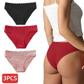 Chiloți pentru femei Chiloți pentru femei Chiloți sexy Culoare uni Dantela pentru femei Slip Lenjerie intima Plus Chiloți Lenjerie 3BUC