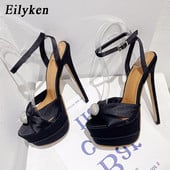 Eilyken Sexy Peep Toe 16CM itin aukštakulniai moteriški sandalai vakarėliui, stileto batai madingi sagtimi dirželiai platforminiai siurbliai