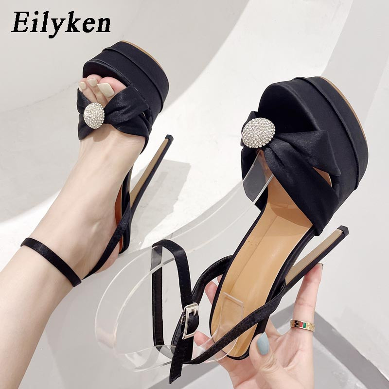 Eilyken Sexy Peep Toe 16CM itin aukštakulniai moteriški sandalai vakarėliui, stileto batai madingi sagtimi dirželiai platforminiai siurbliai