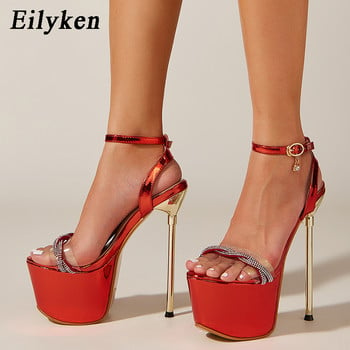 Eilyken Women Stiletto Thin High Heel Buckle Glean Strap Sandal Platform Секси булчински вечерни парти рокли Модни бални дамски обувки