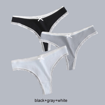 3PCS/Lot Ženske modne tange s rubovima od čipke Seksi pamučne gaćice Žensko mekano donje rublje Jednobojno donje rublje niskog struka