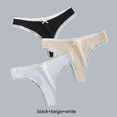 3PCS/Lot Ženske modne tange s rubovima od čipke Seksi pamučne gaćice Žensko mekano donje rublje Jednobojno donje rublje niskog struka