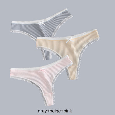 3PCS/Lot Ženske modne tange s rubovima od čipke Seksi pamučne gaćice Žensko mekano donje rublje Jednobojno donje rublje niskog struka