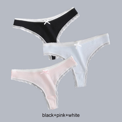 3PCS/Lot Ženske modne tange s rubovima od čipke Seksi pamučne gaćice Žensko mekano donje rublje Jednobojno donje rublje niskog struka