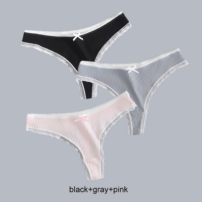 3PCS/Lot Ženske modne tange s rubovima od čipke Seksi pamučne gaćice Žensko mekano donje rublje Jednobojno donje rublje niskog struka