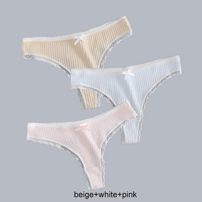 3PCS/Lot Ženske modne tange s rubovima od čipke Seksi pamučne gaćice Žensko mekano donje rublje Jednobojno donje rublje niskog struka