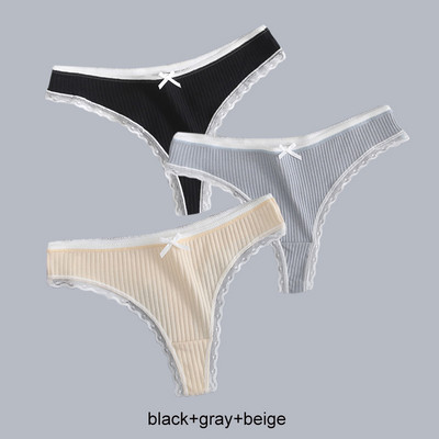 3PCS/Lot Ženske modne tange s rubovima od čipke Seksi pamučne gaćice Žensko mekano donje rublje Jednobojno donje rublje niskog struka