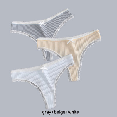 3PCS/Lot Ženske modne tange s rubovima od čipke Seksi pamučne gaćice Žensko mekano donje rublje Jednobojno donje rublje niskog struka