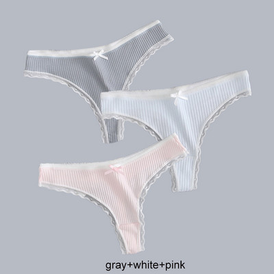 3PCS/Lot Ženske modne tange s rubovima od čipke Seksi pamučne gaćice Žensko mekano donje rublje Jednobojno donje rublje niskog struka