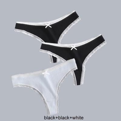 3PCS/Lot Ženske modne tange s rubovima od čipke Seksi pamučne gaćice Žensko mekano donje rublje Jednobojno donje rublje niskog struka