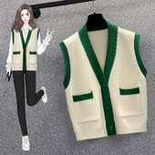Čierno-zelené stehové vesty, jar, jeseň, zima, pletený vintage kardigan, módna dámska elegantná dámska vesta, 2022, dámske kabáty