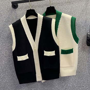 Черни зелени жилетки с бод Пролет Есен Зима Плетена ретро жилетка Модни дамски елегантни дамски пуловери 2022 г. Дамски палта