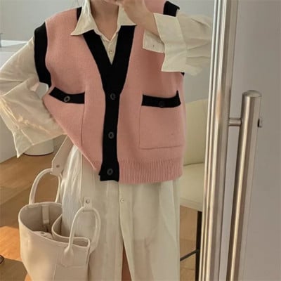 Čierno-zelené stehové vesty, jar, jeseň, zima, pletený vintage kardigan, módna dámska elegantná dámska vesta, 2022, dámske kabáty