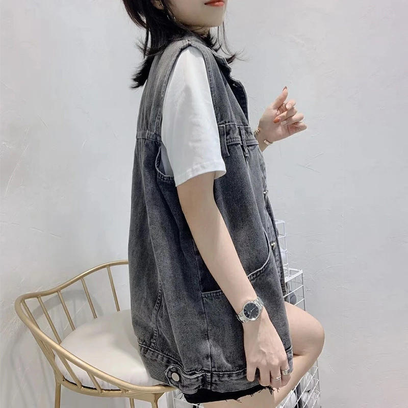 2023 m. nauja džinsinė liemenė striukė Moteriška pavasario vasara Moteriška studentiška Laisva berankovė liemenė Moteriški džinsai Viršutiniai drabužiai Kaubojų liemenė