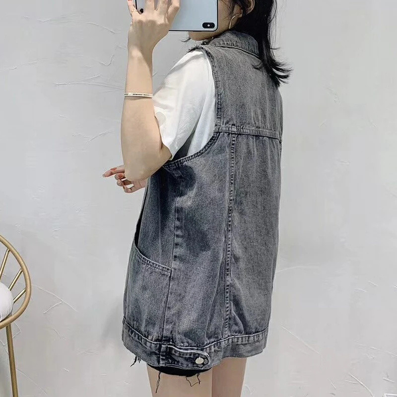 2023 m. nauja džinsinė liemenė striukė Moteriška pavasario vasara Moteriška studentiška Laisva berankovė liemenė Moteriški džinsai Viršutiniai drabužiai Kaubojų liemenė