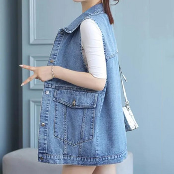 2023Νέο ανοιξιάτικο φθινοπωρινό τζιν γυναικείο γιλέκο Vintage τζιν μεσαίο μακρυό τζιν Γυναικείο αμάνικο γιλέκο καουμπόικο γυναικεία μπλουζάκια
