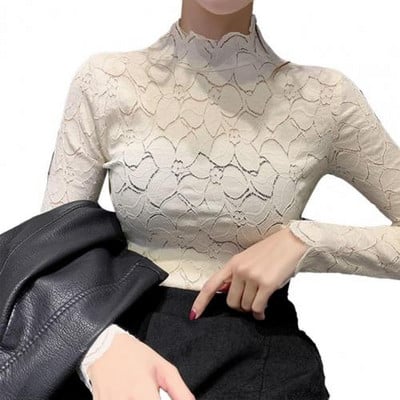 Ženska elegantna bluza s izdubljenom čipkom s laticama cvijeta, osnovna bluza dugih rukava, uska košulja