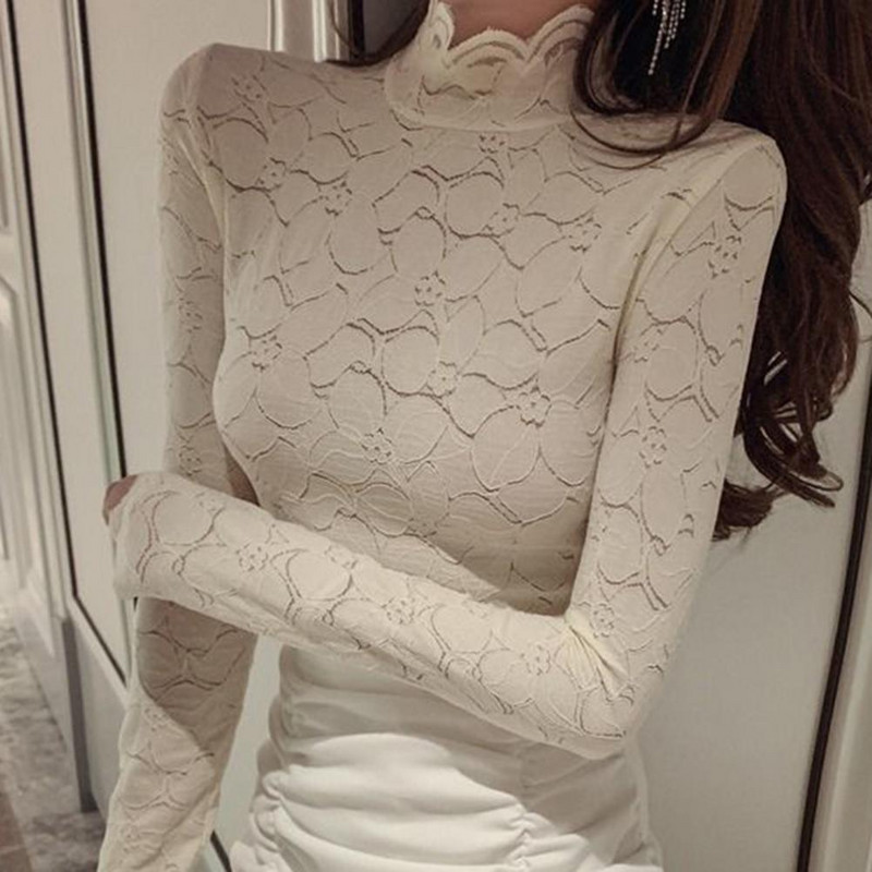 Ženska elegantna bluza s izdubljenom čipkom s laticama cvijeta, osnovna bluza dugih rukava, uska košulja