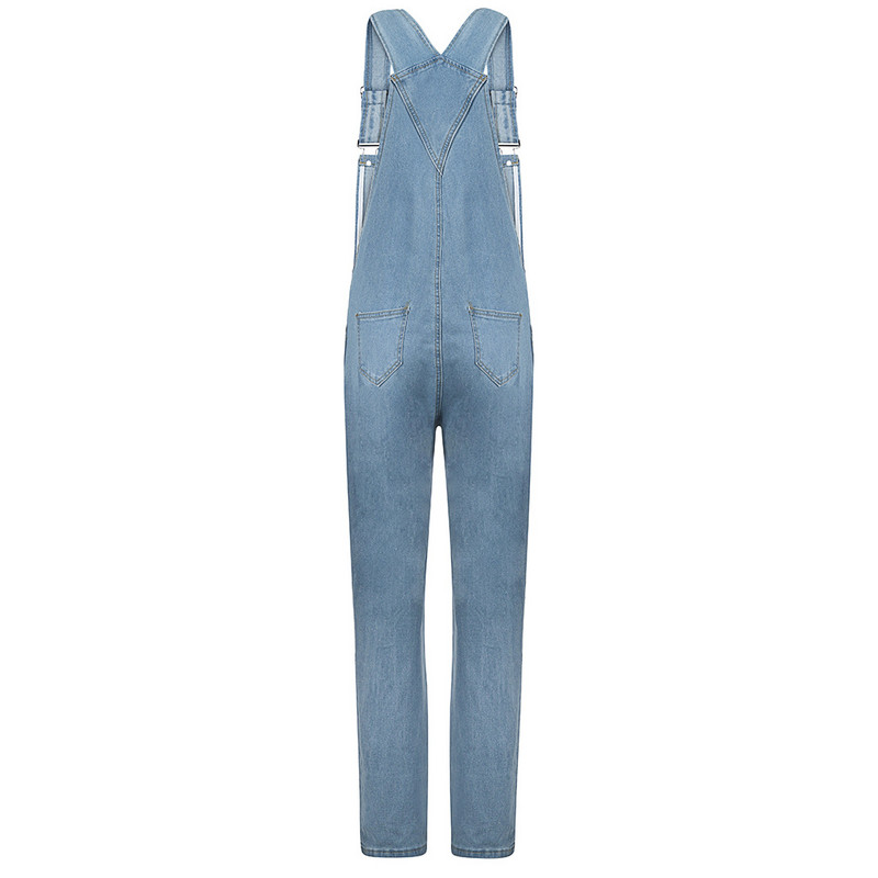 Paprasti kelnaičiai Džinsiniai kombinezonai su kelių kišenėmis vienspalviai kasdieniai laukiniai stilingi moteriški gatvių kombinezonai.