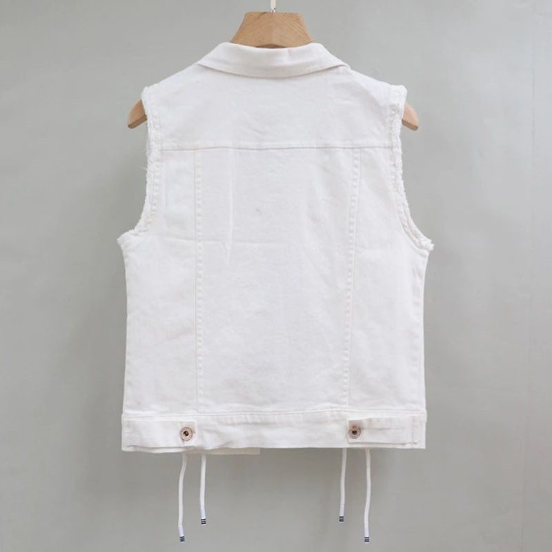 2022 Nová dámska džínsová vesta, jarná jeseň, šnurovacie motýliky, bez rukávov, voľná krátka džínsová vesta, kabát