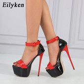 Eilyken lakirane ženske sandale s platformom u uličnom stilu, modne otvorene cipele s kopčom za gležnjeve, cipele na štiklu