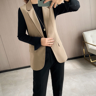 Módne jarné jesenné kancelárske sako vesta ženy nové turn-down golier jeden gombík tenký wasitcoat žena bez rukávov bunda žena
