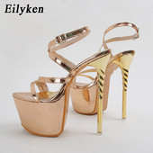 Eilyken, pantofi cu platformă cu bretele aurii, sexy, pentru femei, cu tocuri stiletto ultra înalte, peep toe, pentru petrecere, pantofi de dans la pol pentru mireasă