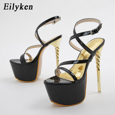 Eilyken, pantofi cu platformă cu bretele aurii, sexy, pentru femei, cu tocuri stiletto ultra înalte, peep toe, pentru petrecere, pantofi de dans la pol pentru mireasă