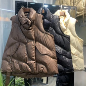 Nauja žieminė negabaritinė pūkinė medvilninė liemenė Moteriški paltai Moteriška liemenė su kišenėmis Rudeninė striukė Laisvi Parkas Viršutiniai be rankovių