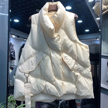 Νέο χειμερινό υπερμεγέθη πουπουλένιο βαμβακερό γιλέκο γυναικεία παλτό Γυναικείο γιλέκο μεγάλη τσέπη Φθινοπωρινό μπουφάν φαρδιά πάρκα αμάνικα μπλουζάκια