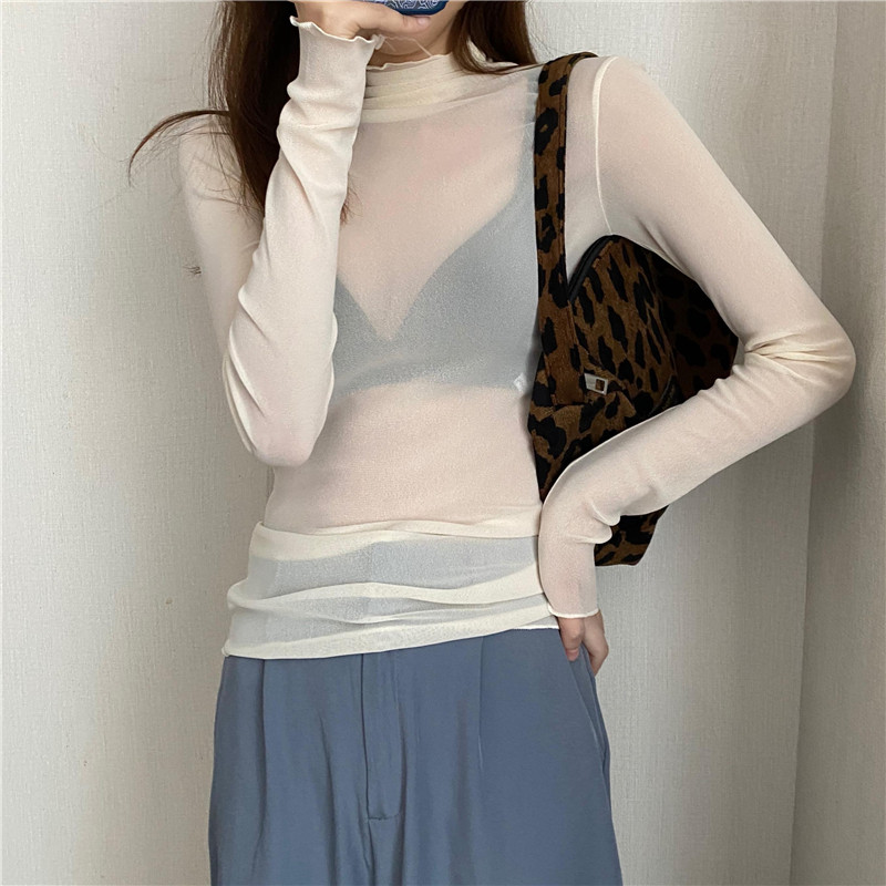 Proljetno-jesenska ženska seksi prozirna mrežasta bluza Ženska prozirna elegantna košulja dugih rukava Modne ženske majice